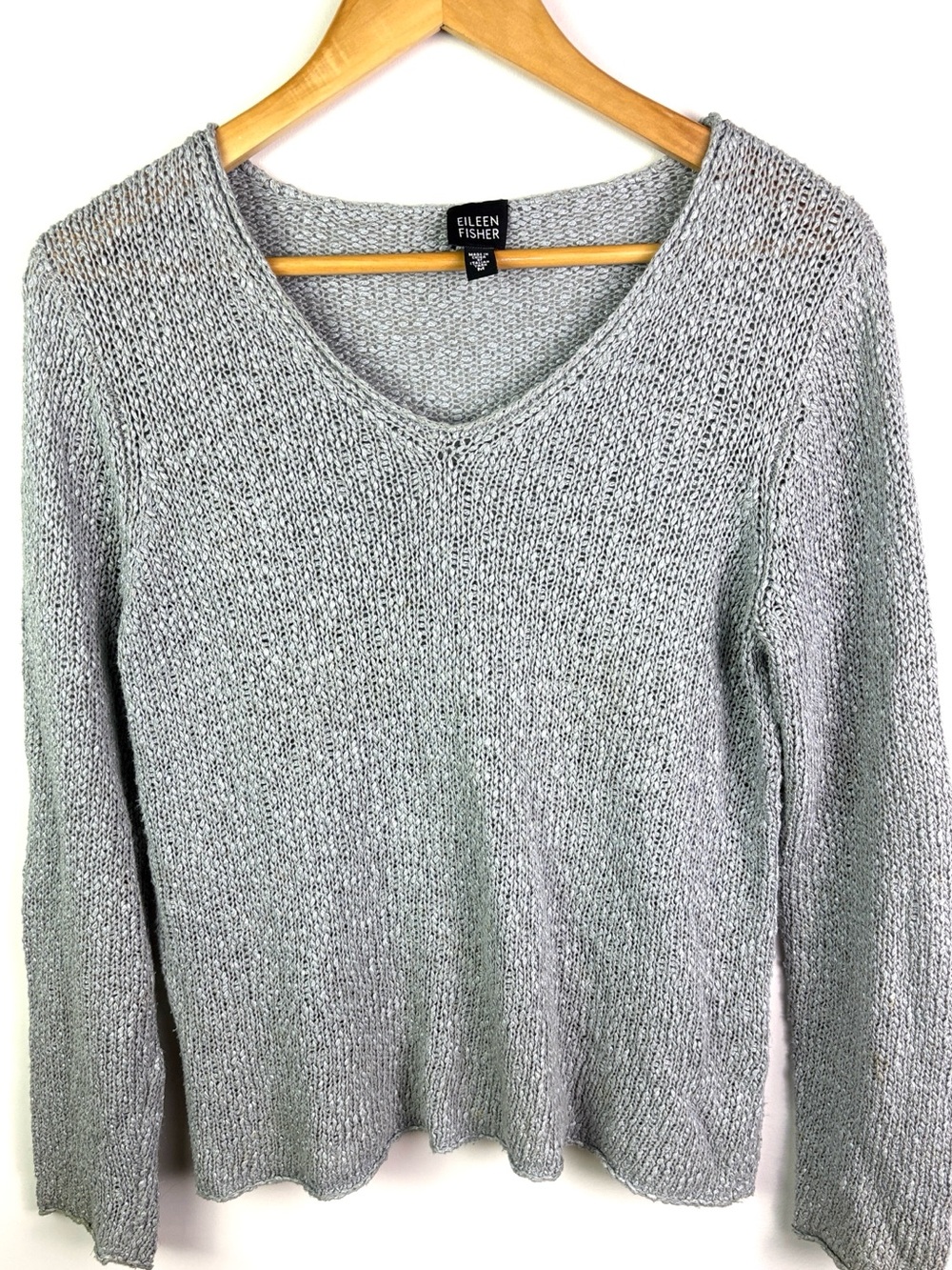 Eileen Fisher Heather Gray Lightweight viscose/linen blend V-Neck Sweater size M